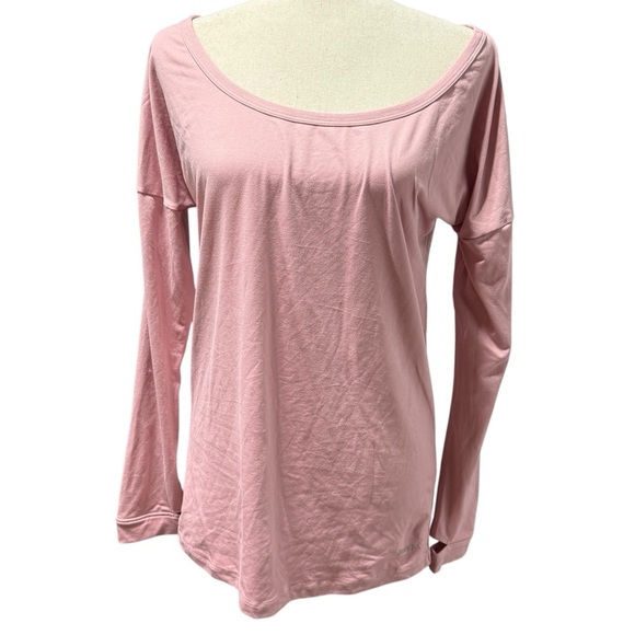 Handful Peek a Breeze Long Sleeve Top Sz Medium Pink Burnout Cutout Activewear - Picture 1 of 9